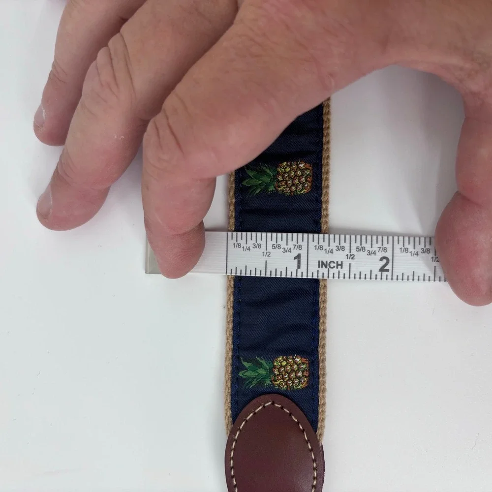 Morris & King Charleston Pineapple Ribbon Canvas Leather Belt Mens 34 Preppy